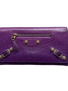 Balenciaga purple Leather Card Wallet with Gold Hardware